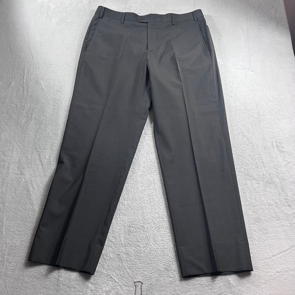Zanella Devon Mens 35 Wool Dress Pants Charcoal Grey Micro Check Made in Italy